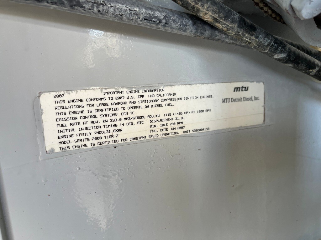 Used MTU 1000DSEC Generator Set - Tier 2