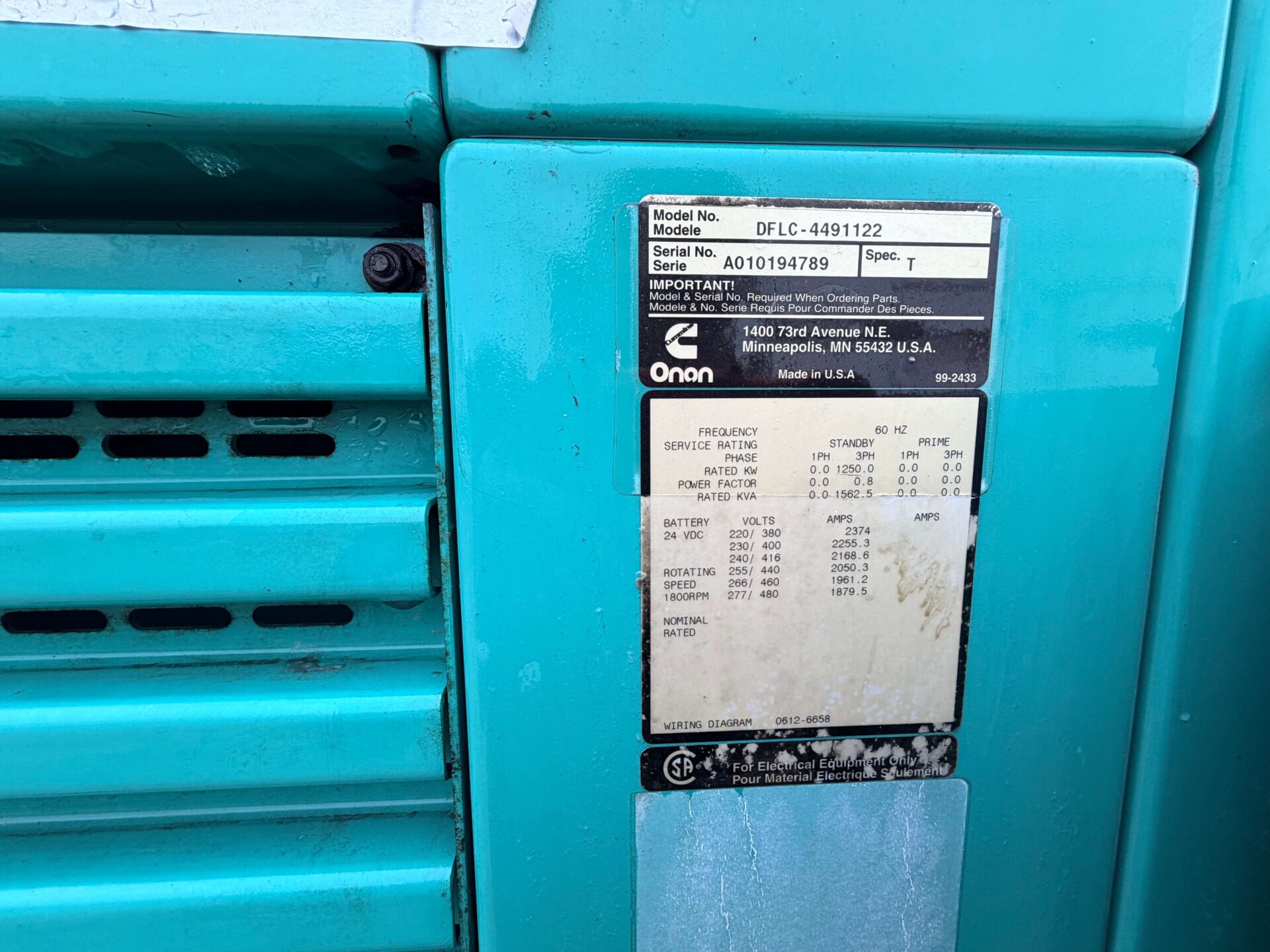 Used Cummins KTA50-G3 Generator Set