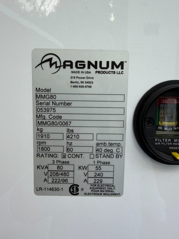 Like New Magnum MMG80 Generator Set